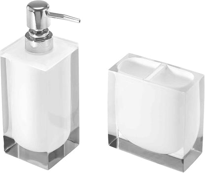 Izod - Accessory Set, Resin Toothbrush Holder & Soap Dispenser/Lotion Pump, Solid Home Decor, Dorm Room Essentials (Marina Collection, White)