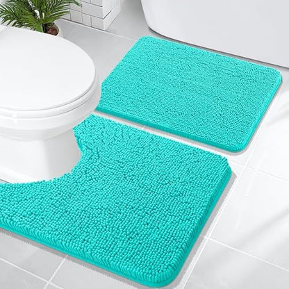 OLANLY Chenille Bathroom Rugs Mats Sets 2 Piece, 24"x16"+24"x20", Teal