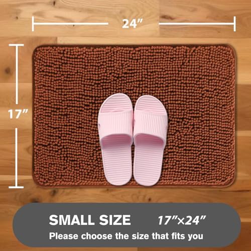 Rust Bathroom Rugs – Absorbent and Washable Bath Mat, Non-Slip, Thick Soft Chenille Bath Rugs for Bathroom Floor, Shower, Sink - 17" x 24"