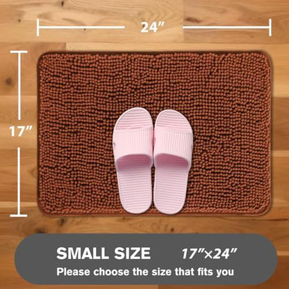 Rust Bathroom Rugs – Absorbent and Washable Bath Mat, Non-Slip, Thick Soft Chenille Bath Rugs for Bathroom Floor, Shower, Sink - 17" x 24"