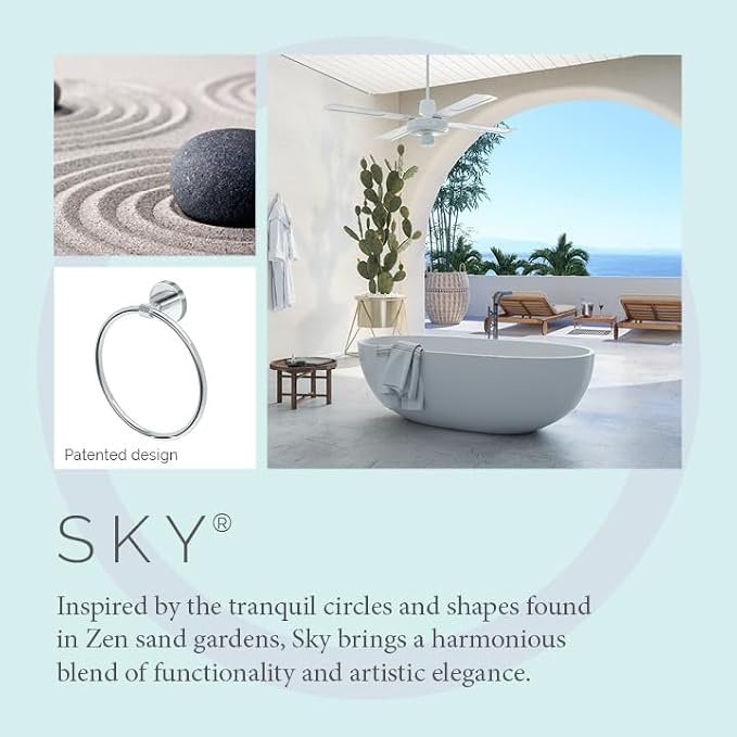 Gatco 5552 Sky Towel Ring | Modern Hand Towel Holder for Bathroom | Stylish Decorative Hardware, Heavy Duty Metal, EZ Ancor Mounting | Chrome