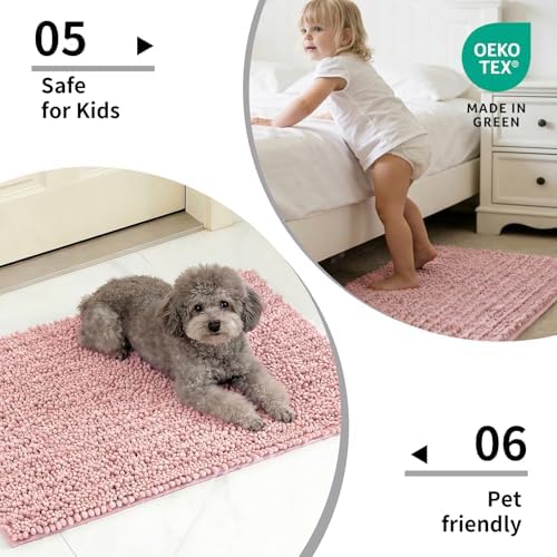 Disolla Pink Bath Mat 24x36 Inch - Luxury Chenille Bathroom Rug, Extra Soft Shaggy Plush Absorbent Mat, Non-Slip Washable Rug for Bathtub, Shower and Bedside