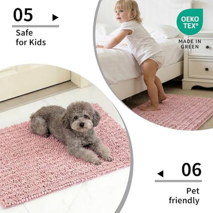 Disolla Small Bath Mat 17x24 Inch - Chenille Pink Bathroom Rug, Extra Soft Absorbent Plush Shaggy Bathmat, Non-Slip Machine Washable Floor Mat for Shower, Tub and Sink