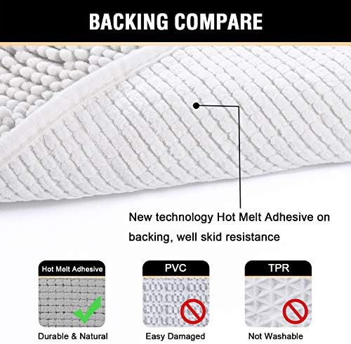 H.VERSAILTEX Bath Mats for Bathroom Non Slip Luxury Chenille Ultra Soft Bath Rugs 24x36 Absorbent Non Skid Shaggy Rugs Washable Dry Fast Plush Area Carpet Mats for Indoor, Bath Room, Tub - Pure White
