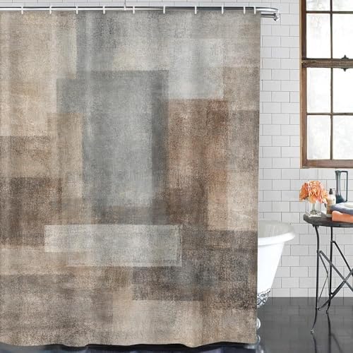 ArtSocket Bathroom Set, Shower Curtain and Bath Rugs Brown Beige Grey