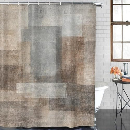 ArtSocket Bathroom Set, Shower Curtain and Bath Rugs Brown Beige Grey