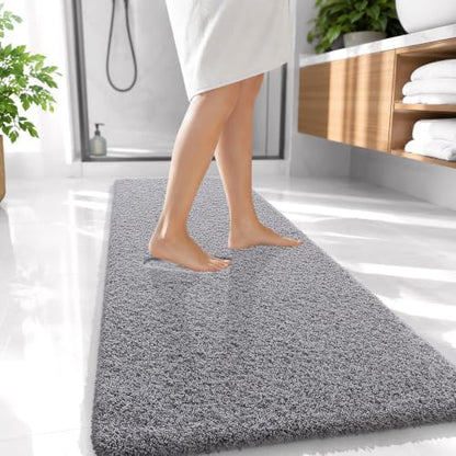 OLANLY Microfiber Bathroom Runner Rugs 47x20, Soft Absorbent Bath Mat, Grey