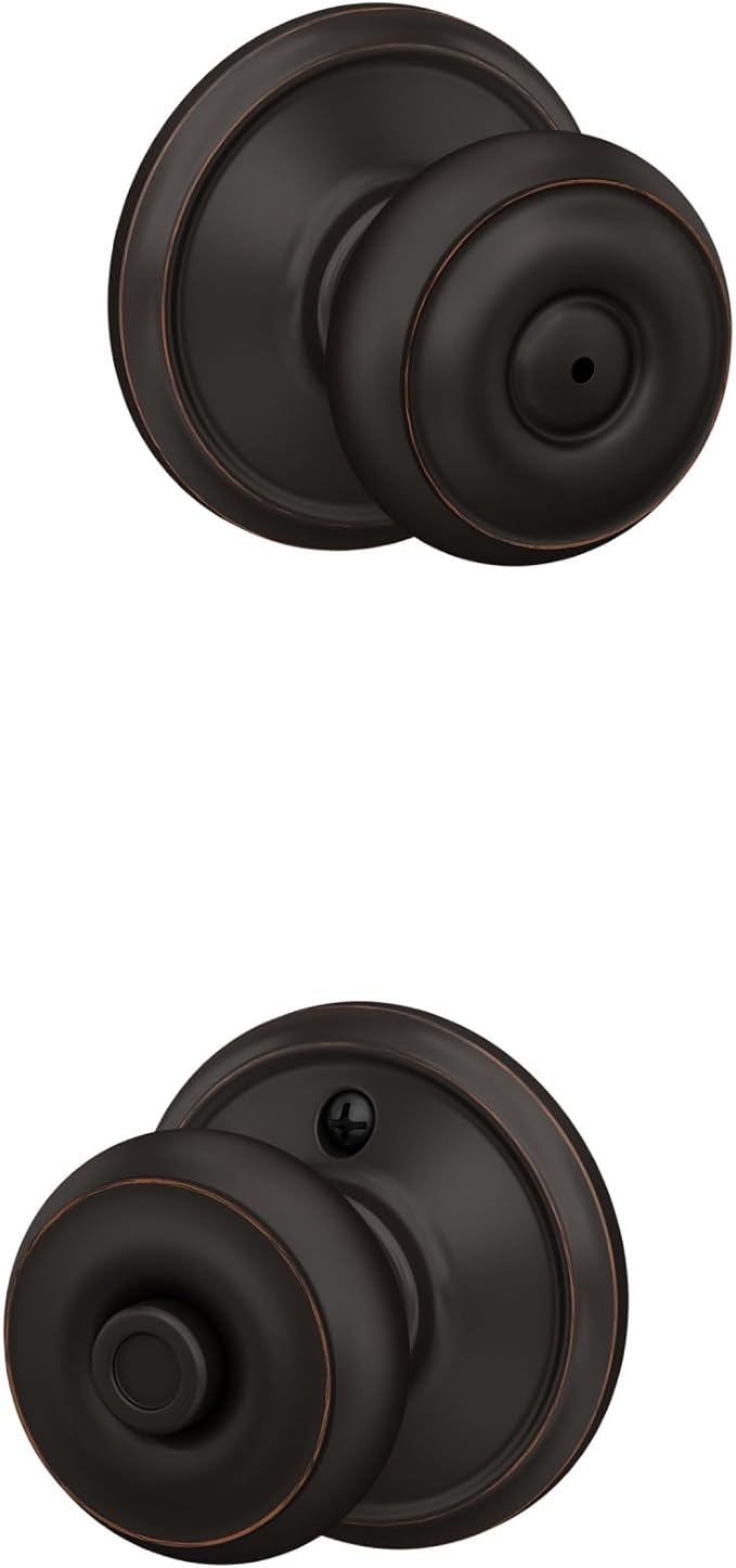 Schlage F40 GEO 716 Georgian Door Knob, Bed & Bath Privacy Lock, Aged Bronze