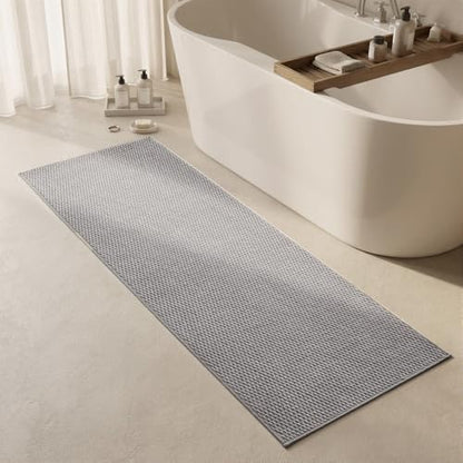 Triohero Bathroom Runner Rugs, Long Bath Mat Runner Washable Thin Quick Dry Low Pile Bathroom Runner Rugs Non Slip, Light Grey 24"x70"