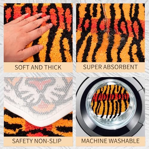 Cartoon Tiger Bath Mat Non-Slip Absorbent Rug Orange 39.3x25.5in
