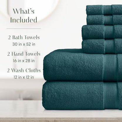 Springtree Home Luxury Bamboo Rayon Bath Towel Set | 6-Piece Set | Teal