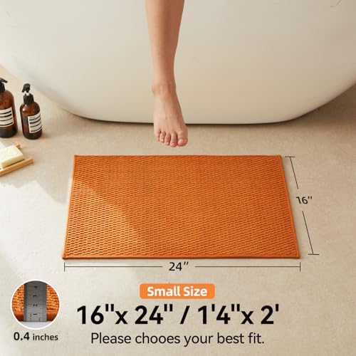 Triohero Bathroom Rugs Non Slip Washable, Super Absorbent Thin Bath Mat Small Quick Dry Low Pile Bathroom Rug, Orange 16"x24"