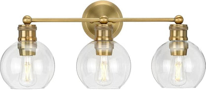 Hansford Collection 3-Light Clear Glass Farmhouse Bath Vanity Light Vintage Brass