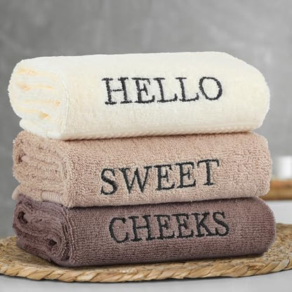FuWeave 3 Pcs Hand Towels Bathroom Set,Brown,Hello Sweet Cheeks