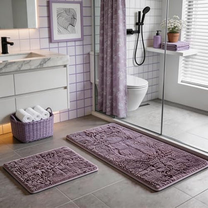 Chenille Bath Mats Set 2 Piece Non-Slip Luxury Bath Runner Rugs Extra Soft Absorbent Shaggy Washable Dry Plush Area Carpet Mats - Lavender