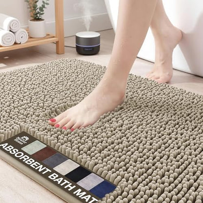 Neater Home Plush Bathroom Rugs 30x20 Thick Chenille Quick Dry Microfiber Absorbent Bath Mat, Soft Bath Rugs, Machine Washable Bathroom Floor Mat for Tub Shower Sink, Home Decor Accessories, Tan