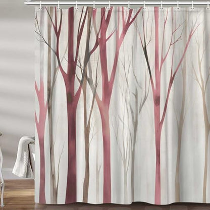 Birch Forest Abstract Shower Curtain Farmhouse Bathroom Decor 72X72 Inch