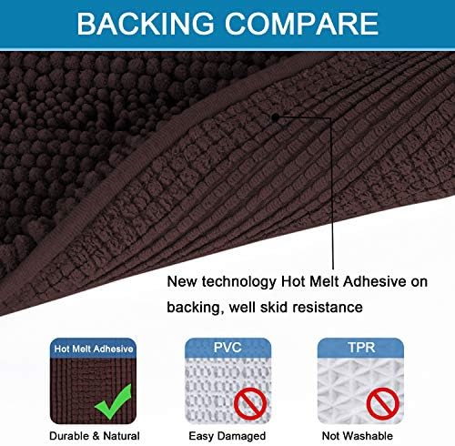 H.VERSAILTEX Bath Rugs for Bathroom Non Slip Bath Mats Extra Thick Chenille Striped Bath Rug Runners 47" x 17" Absorbent Fluffy Soft Shaggy Mats Dry Fast Plush Area Carpet for Bath Room - Chocolate