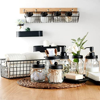 SheeChung Mason Jar Bathroom Accessories Set,6Pcs Rustic Bathroom Set,Black