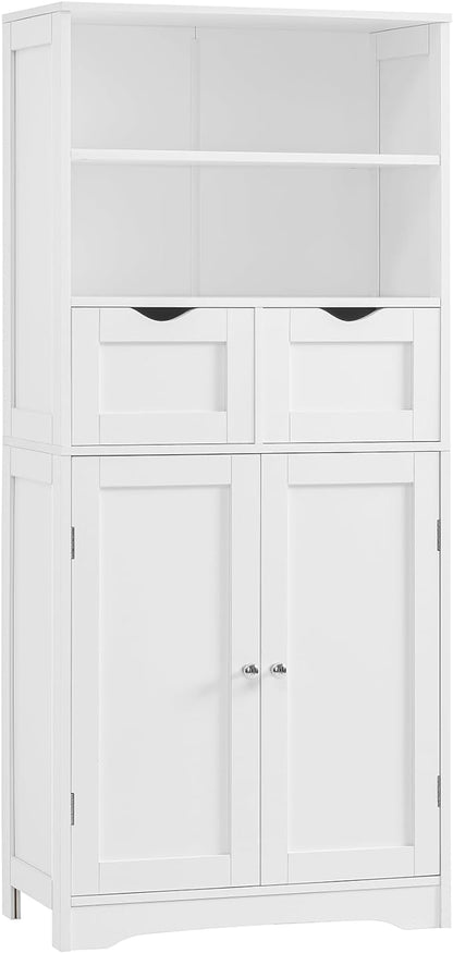 Iwell Tall Bathroom Cabinet, Storage Cabinet with 2 Drawers & Adjustable Shelves, Bathroom Storage Cabinet for Living Room, Dining Room, Entryway, White