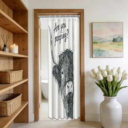 Small Stall Narrow Shower Curtain Highland Cow Stand Up, 36 x 72 in
