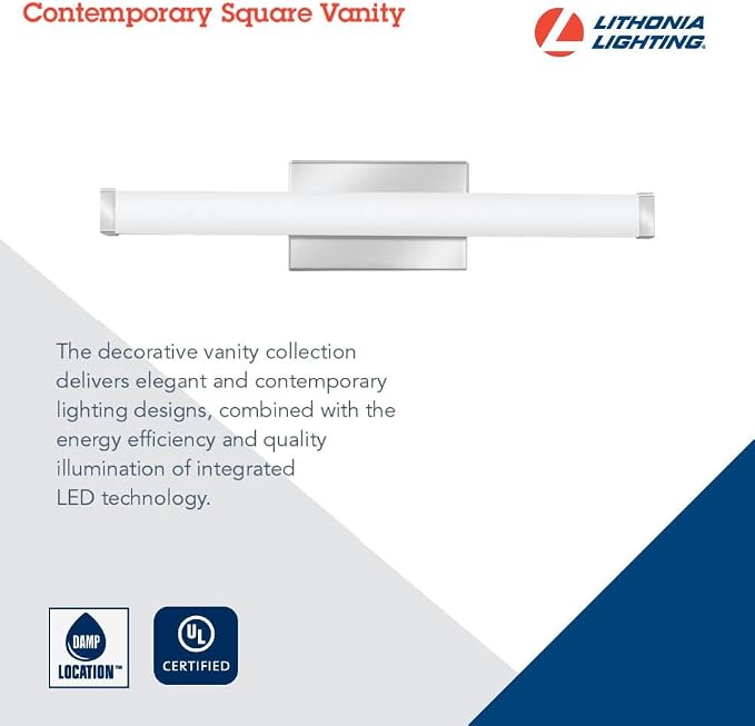 Lithonia Lighting 24-Inch LED Vanity Light with 3-in-1 Switchable White Color Temperature, Contemporary Square Bathroom Vanity Wall Light Fixture for Over The Mirror, Polished Chrome