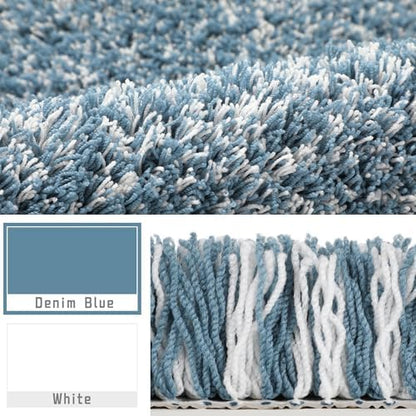 Yimobra Bath Rugs for Bathroom 32X20, Ultra Soft and Water Absorbent Bath Mats, Non Slip Plush Shower Rugs, Microfiber Thick Matts for Bathroom Floor/Tub, Machine Washable, Denim Blue and White