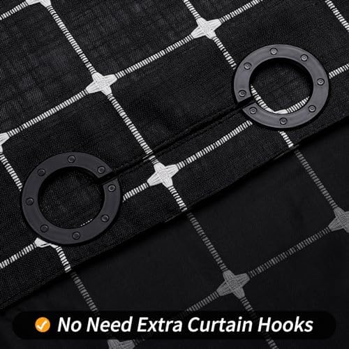 No Hooks Required Farmhouse Shower Curtain with Snap-in Liner - with Window & Magnets, Boho Cotton Linen Fabric Shower Curtains with Tassels for Rustic Bathroom Decor, Black and White, 72 x 74