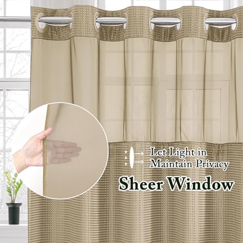 Gibelle No Hook Cloth Beige Shower Curtain with Liner, 72x80