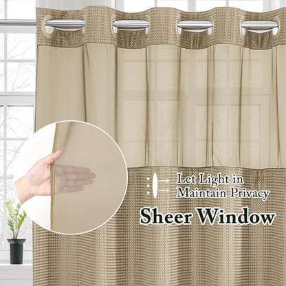Gibelle No Hook Cloth Beige Shower Curtain with Liner, 72x80