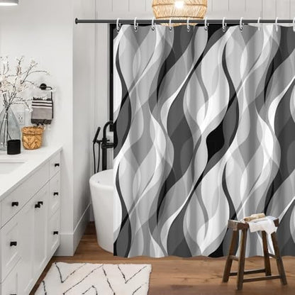 Grey Striped Shower Curtain Extra Wide 108x72 inch 18 Hooks