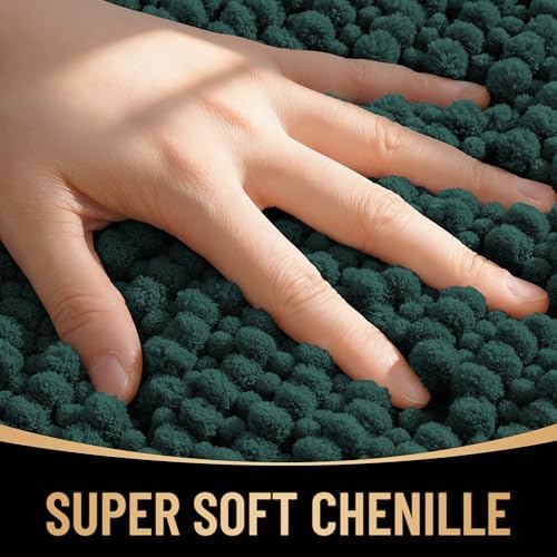 OLANLY Thick Chenille Absorbent Bathroom Rugs Mat 30x20, Blackish Green
