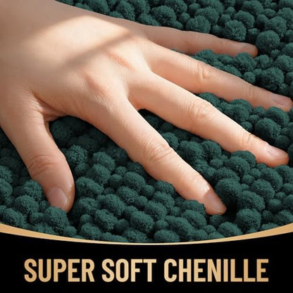 OLANLY Thick Chenille Absorbent Bathroom Rugs Mat 34x21, Blackish Green