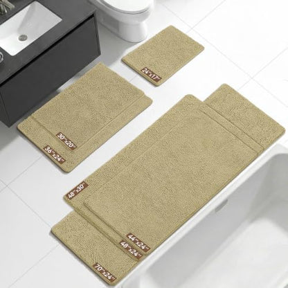 Bcoimo Bath Rug Mat,Beige Chenille High Absorbent Long Bathroom Runner Rugs