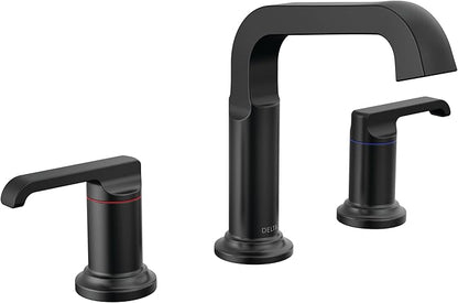 Delta Faucet Tetra Matte Black Widespread Bathroom Faucet 3 Hole, Black Bathroom Faucet for Bathroom Sink, Bathroom Sink Faucet, Diamond Seal Technology, Metal Drain Assembly, Matte Black 35589-BL-DST