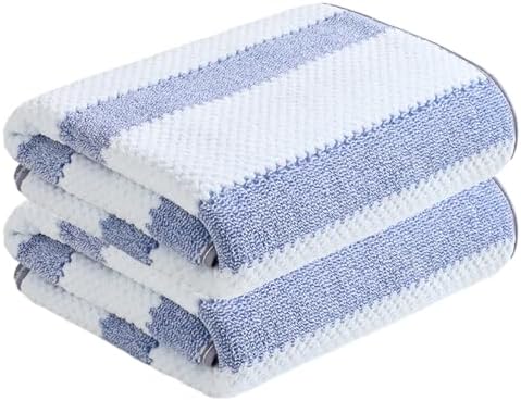 Microfiber Bath Towels Set of 2, 27 x 55 Inches Large Quick Dry Bath Towels, Super Absorbent Soft Striped Shower Towels, Lint Free Lightweight Towels for Bathroom, Travel, Spa, Beach