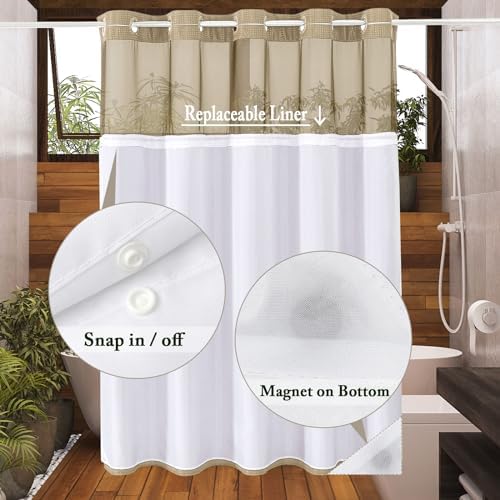 Gibelle No Hook Cloth Beige Shower Curtain with Liner, 72x80