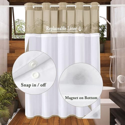 Gibelle No Hook Cloth Beige Shower Curtain with Liner, 72x74