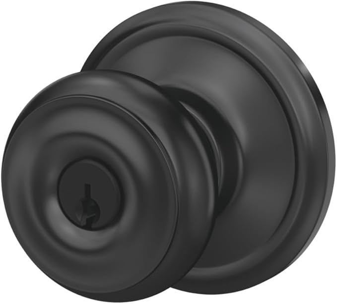 Schlage F51A GEO 622 Georgian Door Knob, Keyed Entry Lock, Matte Black