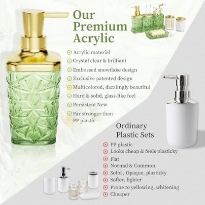 Green Bathroom Accessories Set 7 Pcs, Green Bathroom Sets, Acrylic Soap Dispenser and Toothbrush Holder Set, Qtip Holder Set, Bathroom Sink Set, Gift for Home Apartment