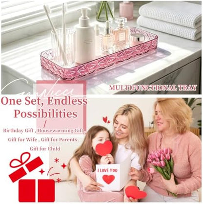 Pink Bathroom Accessories 7 Pcs, Pink Bathroom Set, Acrylic Soap Dispenser and Toothbrush Holder Set, Qtip Holder Set, Bathroom Sink Set, Gift for Home Apartment