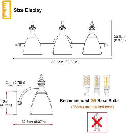 Brushed Nickel Vanity Light, Antique Bathroom Vanity Light Over Mirror, 3 Light Lighting Fixture with Flower Glass Shade, Farmhouse Sconces Wall Lighting for Hallway Living Room Bedroom