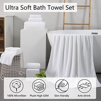 2 Piece White Geometric Hand Towel Set 16"x31" Soft Highly Absorbent Quick Dry Bathroom Towels Microfiber Plush Towels Set Woven Towels for Kitchen Hotel Spa Gym