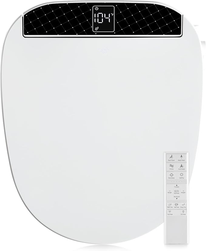 Combier Bidet Toilet Seat With Turbo Wash, Wireless Remote and Side Panel, The heated Toilet Seat Have Adjustable Heated Seat, Warm Water, Air Dryer & Multiple Spray Modes CMA210DS-B (Round)