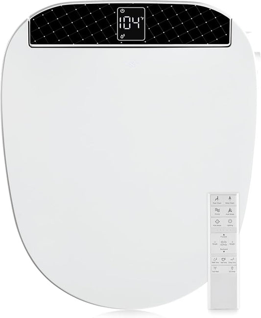 Combier Bidet Toilet Seat With Turbo Wash, Wireless Remote and Side Panel, The heated Toilet Seat Have Adjustable Heated Seat, Warm Water, Air Dryer & Multiple Spray Modes CMA210DS-B (Round)