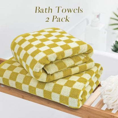 Jacquotha Luxury Bath Towels - Pack of 2, Mustard Yellow Checkered