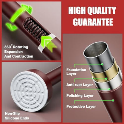 Ausemku Shower Curtain Rod Tension - 32-80 Inch Never Rust Non-Slip Spring Tension Curtain Rod No Drilling Stainless Steel Curtain Rod Use Bathroom Kitchen（Brown）