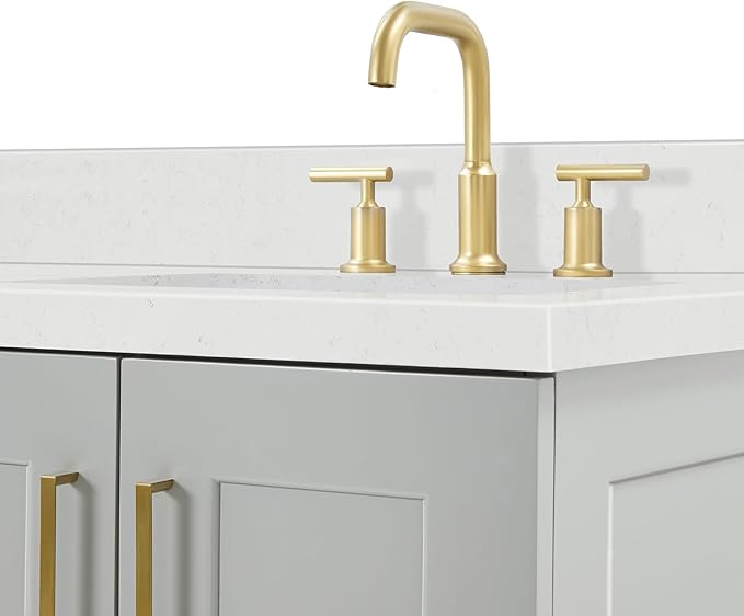 ARIEL Taylor 66-inch Bathroom Vanity with Sink,Solid Wood, 1.5-inch Carrara White Quartz Countertop & Backsplash, Double Rectangular Porcelain Sink, 4 Soft Closing Doors, 5 Dovetail Drawers, Grey
