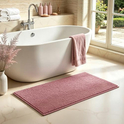 SUBRTEX Bathroom Rugs, 24" x 44" Chenille Bath Rug Soft Short Plush Bath Mat Soft Shower Mat Water Absorbent Shower Mat Quick Dry Machine Washable, Pink