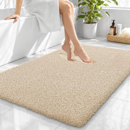 OLANLY Microfiber Large Bathroom Rugs 40x32, Soft Absorbent Bath Mat, Sand